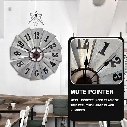 Mrocioa 24 Inch Rustic Windmill Wall Clock - Galvanized Metal Farmhouse Decor, Silent Battery Operated Vintage Industrial Clock for Kitchen, Living Room, Bedroom in Saudi Arabia
