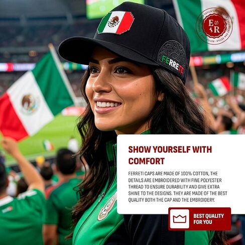 Ferreti Hats FT159 Mexico Baseball Hat for Men & Women - Gorra de Mexico Premium Ajustable, Gorras para Hombre Originales - Black Baseball Cap in Saudi Arabia