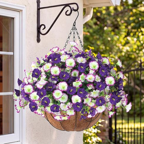 Artificial Flowers for Outdoors with Baskets Hanging Plant Faux Flowers UV Resistant Fake Silk Morning Glory with Eucalyptus for Planter Porch Garden Home Spring Summer Decoration(Mixed 4 colors) in Kuwait