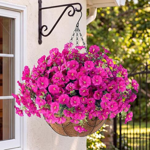 Artificial Flowers for Outdoors with Baskets Hanging Plant Faux Flowers UV Resistant Fake Silk Morning Glory with Eucalyptus for Planter Porch Garden Home Spring Summer Decoration(Mixed 4 colors) in Kuwait