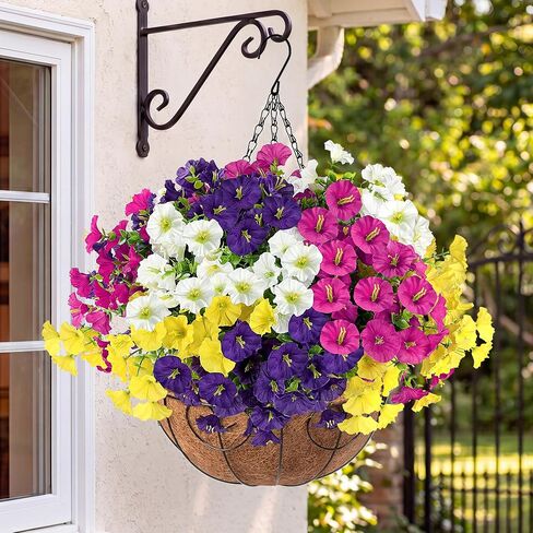 Artificial Flowers for Outdoors with Baskets Hanging Plant Faux Flowers UV Resistant Fake Silk Morning Glory with Eucalyptus for Planter Porch Garden Home Spring Summer Decoration(Mixed 4 colors) in Kuwait