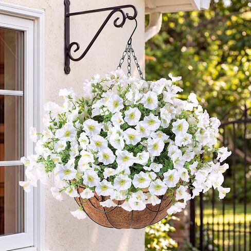 Artificial Flowers for Outdoors with Baskets Hanging Plant Faux Flowers UV Resistant Fake Silk Morning Glory with Eucalyptus for Planter Porch Garden Home Spring Summer Decoration(Mixed 4 colors) in Kuwait