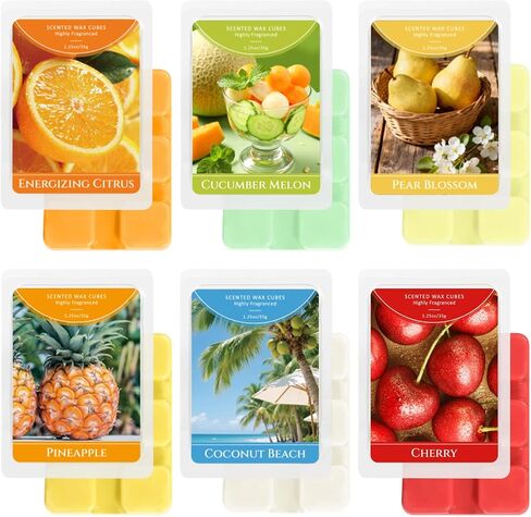 SCENTORINI Wax Melts, Scented Wax Cubes for Wax Warmers, Summer Scent Wax Melts, Coconut Beach, Pear Blossom, Cherry, Cucumber Melon, Pineapple, Energizing Citrus, 6 Pack in Saudi Arabia
