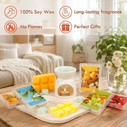 SCENTORINI Wax Melts, Scented Wax Cubes for Wax Warmers, Summer Scent Wax Melts, Coconut Beach, Pear Blossom, Cherry, Cucumber Melon, Pineapple, Energizing Citrus, 6 Pack in Saudi Arabia