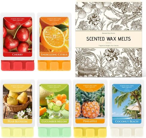 SCENTORINI Wax Melts, Scented Wax Cubes for Wax Warmers, Summer Scent Wax Melts, Coconut Beach, Pear Blossom, Cherry, Cucumber Melon, Pineapple, Energizing Citrus, 6 Pack in Saudi Arabia