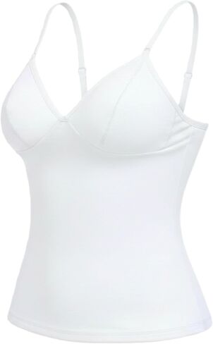 Women's Slim Fit V-Neck Light Tummy Control Camisole Adjustable Spaghetti Strap Built-in Bra Tank Compression Top in Saudi Arabia