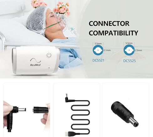 سلك طاقة 24 فولت CPAP لأجهزة ResMed AirSense 11 AirCurve 11 وAirMini CPAP | كابل تيار مستمر بطول 6 أقدام مع مقبس طاقة 5.5 × 2.5 مم / 5.5 × 2.1 مم مناسب لبطارية احتياطية 24 فولت / محطة طاقة / بنك طاقة in Kuwait