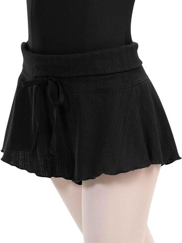 Women Dance Pants for Ballet, High Waist Turned-Up Knit Ribbed Girls Dance Shorts with Drawstring in Saudi Arabia