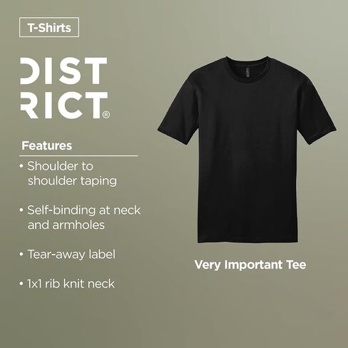 District Unisex Crew Neck T-Shirts 3-Pack, Super Soft Ring Spun 100% Cotton Short Sleeve Undershirts, Black, X-Large in Kuwait