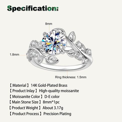 2ct Moissanite Twisting Vine Wedding Ring D Color VVS1 Clarity Moissanite 14K Gold-Plated Twisting Engagement Ring for Women Wife Anniversary Birthday Gifts in Saudi Arabia