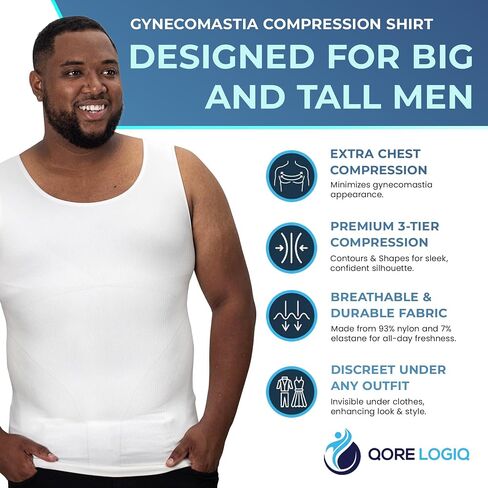 QORE LOGIQ Gynecomastia Compression Shirts for Men - 2Pack White, 2XL Size - Get Both in One Bundle in Kuwait