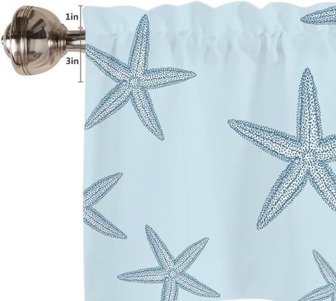 Coastal Valances for Windows,Summer Nautical Valances for Windows Light Filtering,Rod Pocket Starfish Short Window Curtains valances for Bathroom Kitchen Bedroom Cafe 54"x18" in Saudi Arabia