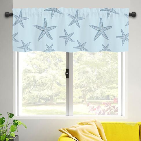 Coastal Valances for Windows,Summer Nautical Valances for Windows Light Filtering,Rod Pocket Starfish Short Window Curtains valances for Bathroom Kitchen Bedroom Cafe 54"x18" in Saudi Arabia
