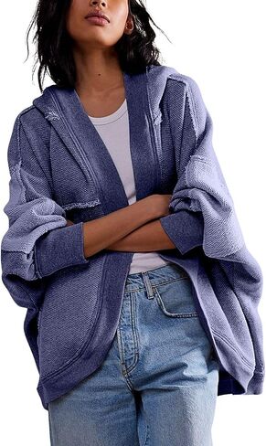 ebossy Women's Oversized Batwing Long Sleeve Hooded Cardigan Fall Fahion Open Front Sweatshirt Hoodies in Kuwait
