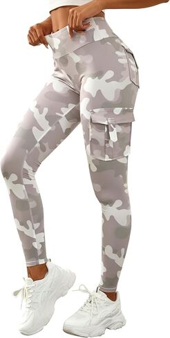 Avanova Women Camo Cargo Leggings High Waisted Yoga Workout Gym Pants with Pockets in Kuwait