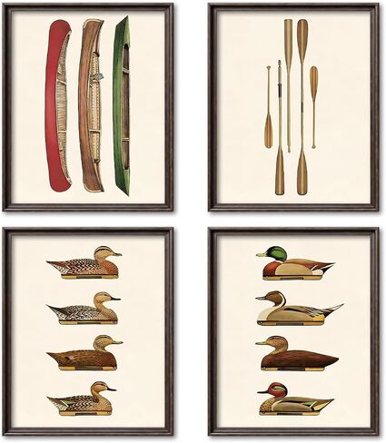 NaZaUK Vintage Fishing Wall Art Prints, Rustic Fish Canvas Wall Art Decor, Lake House Decor, Vintage Nursery Decor, Farmhouse Poster Artwork for Kitchen Bedroom, 8x10 Inches Set of 4 Unframed in Saudi Arabia