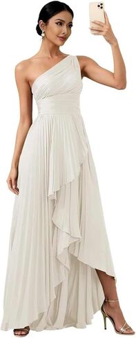 One Shoulder Bridesmaid Dresses for Women High Low Long Satin Pleated Formal Evening Dress with Slit in Kuwait
