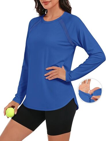 NIASHOT Womens Workout Tops Long Sleeve Yoga Pilates Outfits Athletic Gym Running Hiking UPF 50+ UV Protection Sun Shirts in Saudi Arabia