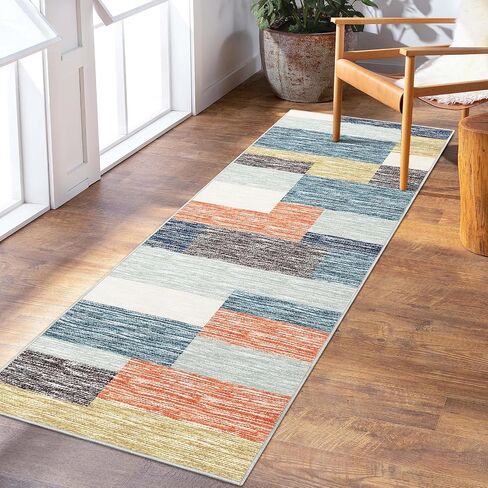 GarveeHome Washable Area Rugs 2x6 Modern Geometric Runner Rugs with Non-Slip Backing, Stain-Resistant Low Pile Throw Rug, Contemporary Accent Carpet for Hallway, Entryway, Multi Color in Kuwait