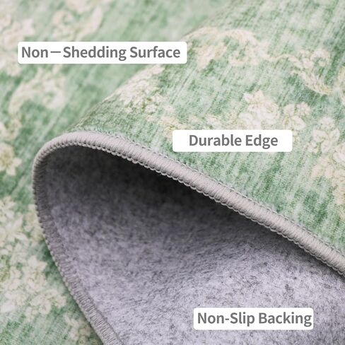 Icegrey Boho Washable 2' x 6' Runner Rugs for Hallway Kitchen Bedroom Beside Laundry Room Bathroom Rug, Non Slip Low Pile Stain Resistant Vintage Soft Foldable Long Floor Carpet, Sage Green 2 in Saudi Arabia