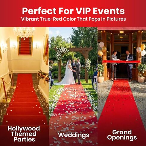 Red Carpet Runner for Party - Durable, Non Slip Red Rug - Hollywood Theme Party Decorations, Wedding Ceremony, Runway, Prom, Indoor & Outdoor Event (2.2x16.4ft) in Kuwait