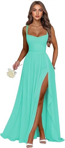 Long Chiffon Ruffle Bridesmaid Dresses with Slit Pleated Evening Dresses for Women in Saudi Arabia