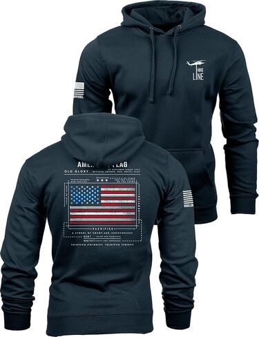 Nine Line Old Glory Flag Schematic Hoodie for Men, Patriotic American Flag Freedom Sweatshirt, USA Made Veteran Owned Apparel in Saudi Arabia