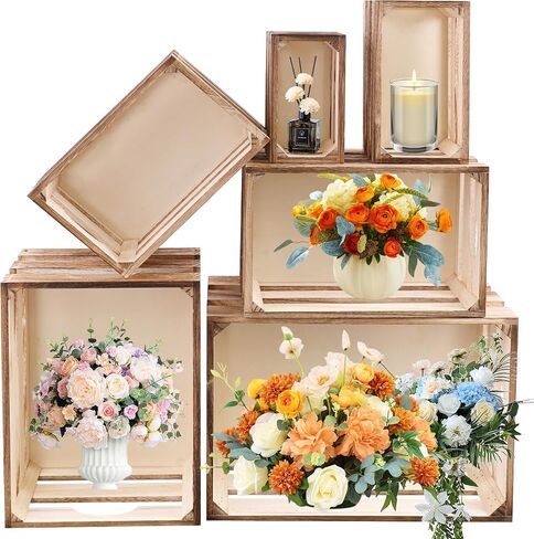 GRETJOB 6 Pack Large Wooden Crates for Display Rustic Nesting Wooden Basket with Handle, Decorative Farmhouse Wood Crate for Storage and Container, 6 Size Wood Basket Decor Boxes in Saudi Arabia