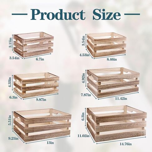 GRETJOB 6 Pack Large Wooden Crates for Display Rustic Nesting Wooden Basket with Handle, Decorative Farmhouse Wood Crate for Storage and Container, 6 Size Wood Basket Decor Boxes in Saudi Arabia
