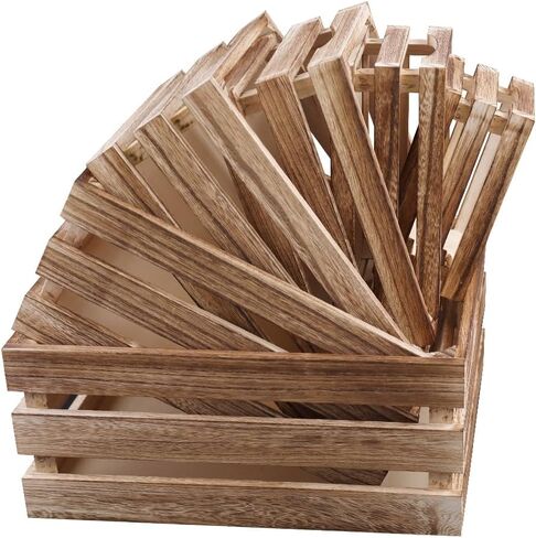 GRETJOB 6 Pack Large Wooden Crates for Display Rustic Nesting Wooden Basket with Handle, Decorative Farmhouse Wood Crate for Storage and Container, 6 Size Wood Basket Decor Boxes in Saudi Arabia