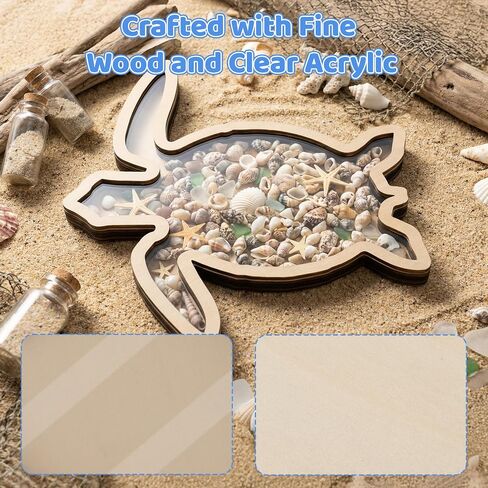 Turtle Shell Collection Box - Wooden Sea Handcrafted Coastal Decor Display Case with Clear Acrylic Panel for Seashells Sea Glass Beach House Decor Memory Keepsake & Vacation Gift in Saudi Arabia