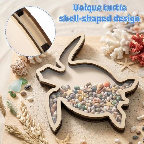 Turtle Shell Collection Box - Wooden Sea Handcrafted Coastal Decor Display Case with Clear Acrylic Panel for Seashells Sea Glass Beach House Decor Memory Keepsake & Vacation Gift in Saudi Arabia