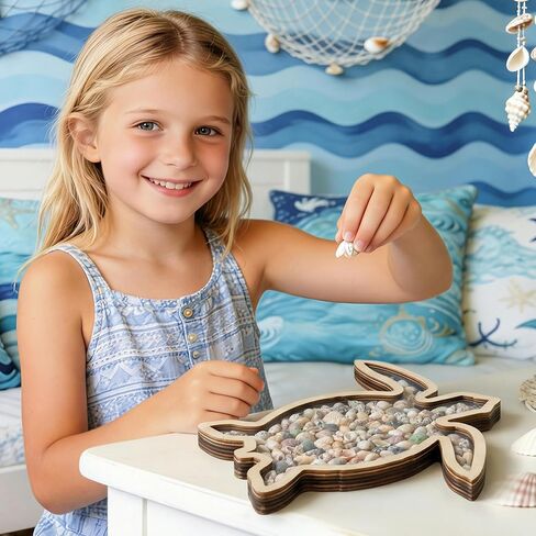 Turtle Shell Collection Box - Wooden Sea Handcrafted Coastal Decor Display Case with Clear Acrylic Panel for Seashells Sea Glass Beach House Decor Memory Keepsake & Vacation Gift in Saudi Arabia