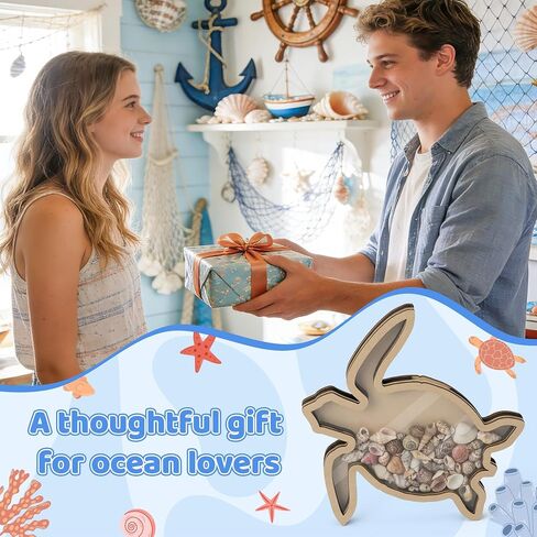 Turtle Shell Collection Box - Wooden Sea Handcrafted Coastal Decor Display Case with Clear Acrylic Panel for Seashells Sea Glass Beach House Decor Memory Keepsake & Vacation Gift in Saudi Arabia