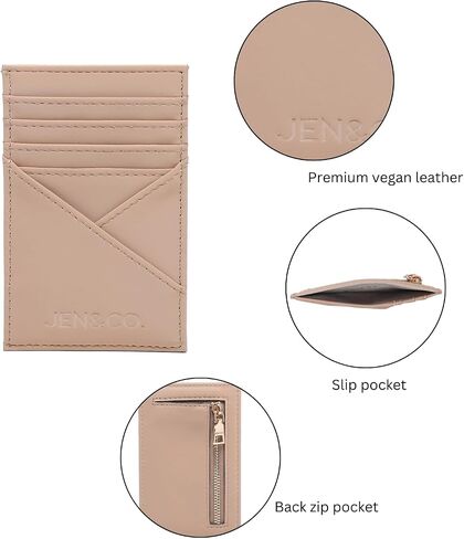 JEN & CO. محفظة Gail المصنوعة من الجلد النباتي RFID للنساء - حامل بطاقات نحيف مع جيب بسحاب ومنزلق (أخضر ربيعي) in Kuwait