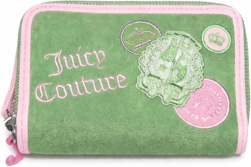 Juicy Couture Women’s Juicy Girl Rule Zip Around Wallet, Embossed Logo Terry Cloth Wristlet Organizer Compact Zip Wallet (Retro Green) in Kuwait