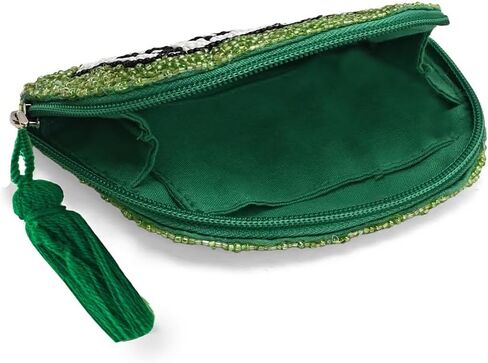 America & Beyond Tequila Money Beaded Coin Pouch, Green, Mini Zip Pouch with Tassel, 5 x 3.5 Inch in Saudi Arabia