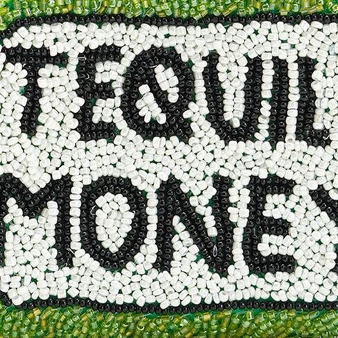 America & Beyond Tequila Money Beaded Coin Pouch, Green, Mini Zip Pouch with Tassel, 5 x 3.5 Inch in Saudi Arabia