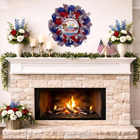 Patriotic Wreath Celebrating 250 Years of Freedom, White Background, Handmade Wreath in Saudi Arabia