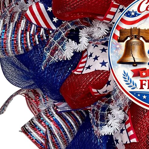 Patriotic Wreath Celebrating 250 Years of Freedom, White Background, Handmade Wreath in Saudi Arabia