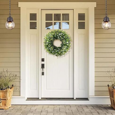 22" Eucalyptus Wreath for Front Door, Summer Greenery Wreath with Baby’s Breath, Farmhouse Year Round Artificial Eucalyptus Leaves Wreath for Outdoor Indoor Wall Porch All Seasons Decoration in Saudi Arabia