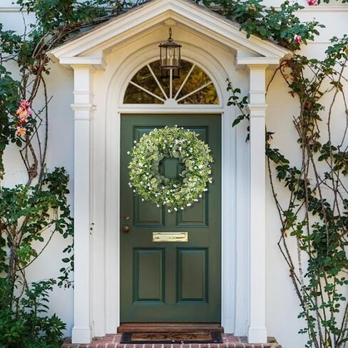 22" Eucalyptus Wreath for Front Door, Summer Greenery Wreath with Baby’s Breath, Farmhouse Year Round Artificial Eucalyptus Leaves Wreath for Outdoor Indoor Wall Porch All Seasons Decoration in Saudi Arabia