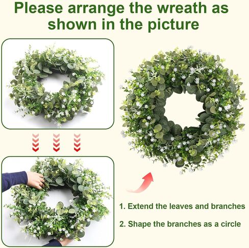 22" Eucalyptus Wreath for Front Door, Summer Greenery Wreath with Baby’s Breath, Farmhouse Year Round Artificial Eucalyptus Leaves Wreath for Outdoor Indoor Wall Porch All Seasons Decoration in Saudi Arabia