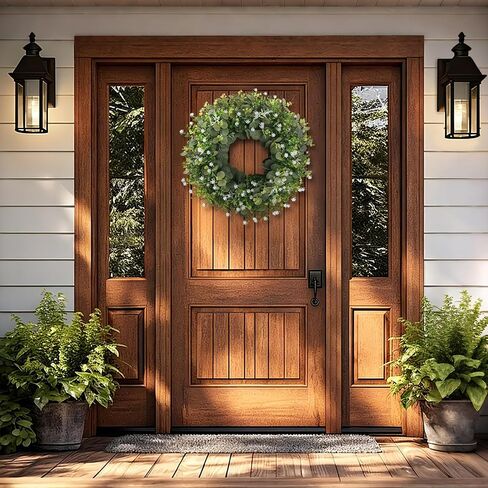 22" Eucalyptus Wreath for Front Door, Summer Greenery Wreath with Baby’s Breath, Farmhouse Year Round Artificial Eucalyptus Leaves Wreath for Outdoor Indoor Wall Porch All Seasons Decoration in Saudi Arabia