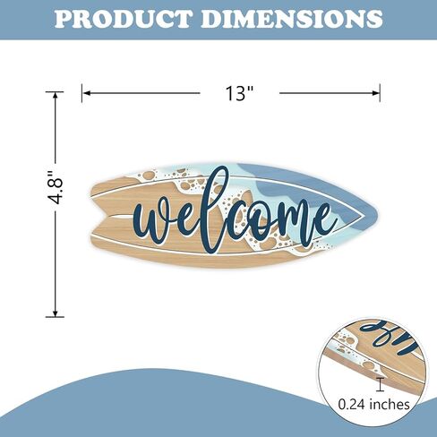 Coastal Surfboard Welcome Front Door Sign, Summer Hawaiian Beach House Wood Plaque Hanger Outdoor Outside Porch Home Decor, Nautical Sea Ocean Wooden Wreath Indoor Wall Hanging Decoration in Kuwait