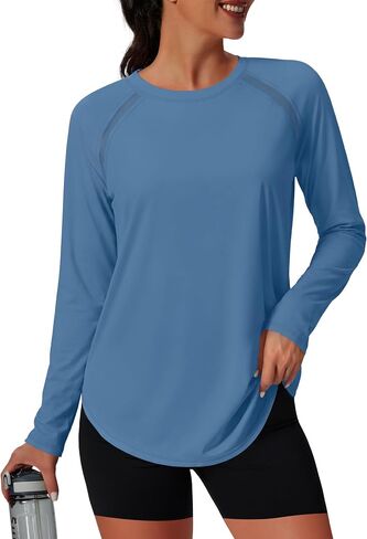 NIASHOT Womens Workout Tops Long Sleeve Yoga Pilates Outfits Athletic Gym Running Hiking UPF 50+ UV Protection Sun Shirts in Saudi Arabia