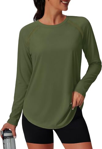 NIASHOT Womens Workout Tops Long Sleeve Yoga Pilates Outfits Athletic Gym Running Hiking UPF 50+ UV Protection Sun Shirts in Saudi Arabia