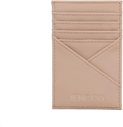 JEN & CO. محفظة Gail المصنوعة من الجلد النباتي RFID للنساء - حامل بطاقات نحيف مع جيب بسحاب ومنزلق (أخضر ربيعي) in Kuwait