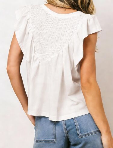 Megfie Babydoll Tops for Women Chiffon Tops for Women Pleated Shirts V Neck Peplum Cute Going Out Tops Blouses in Saudi Arabia