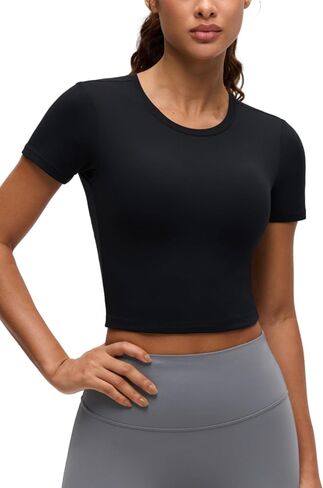 CRZ YOGA Softembrace Crewneck Crop Tops for Women - Workout Casual Going Out Soft Short Sleeve Shirts Basic Fitted Baby Tees in Kuwait